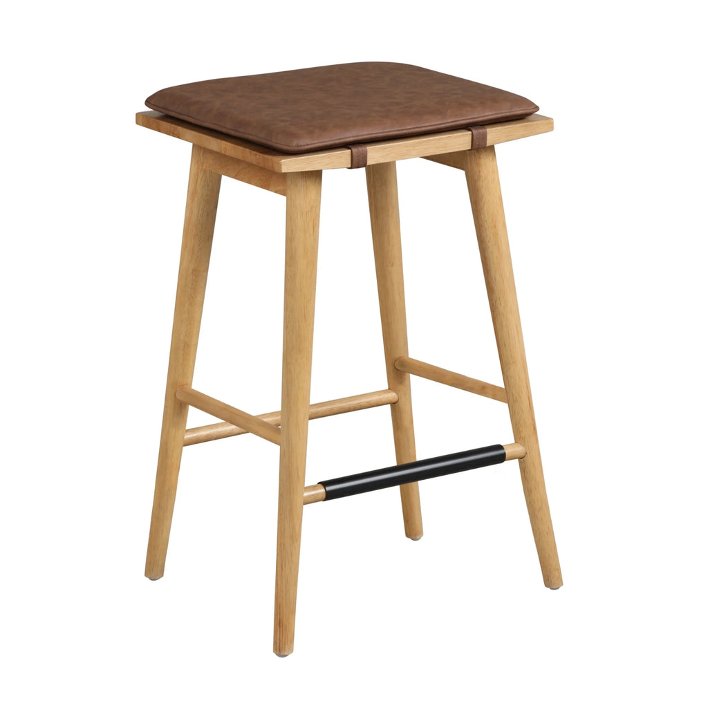 Chestnut Brown Wood Barstool with Leather Removable Cushion X3674