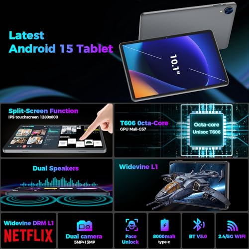 Android 15 Tablet with Keyboard, 26GB RAM, 256GB ROM, 10.1 inch Octa-Core, 8000mAh Battery, Green R6738