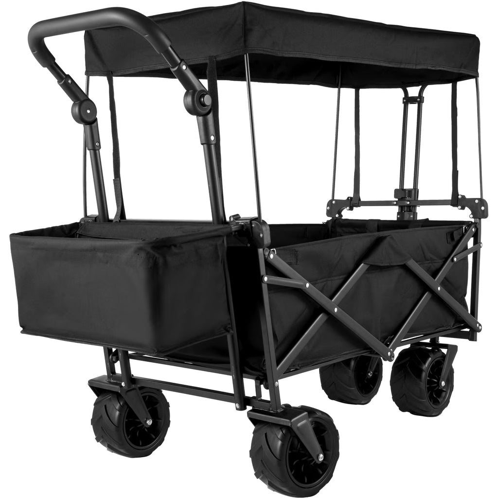 Collapsible Wagon Cart Black with Removable Canopy Oxford Cloth X73950