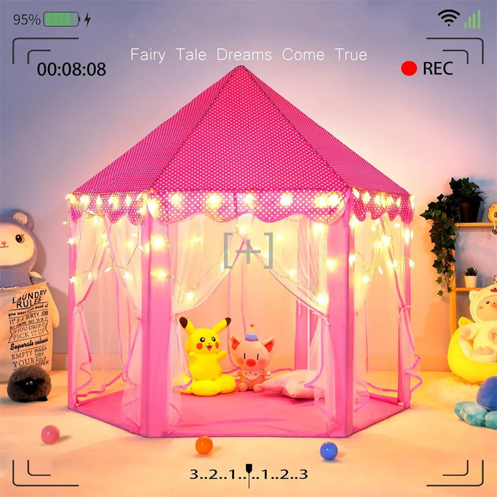 Princess Castle Girls Play Tent with Star Lights Pink Y5395