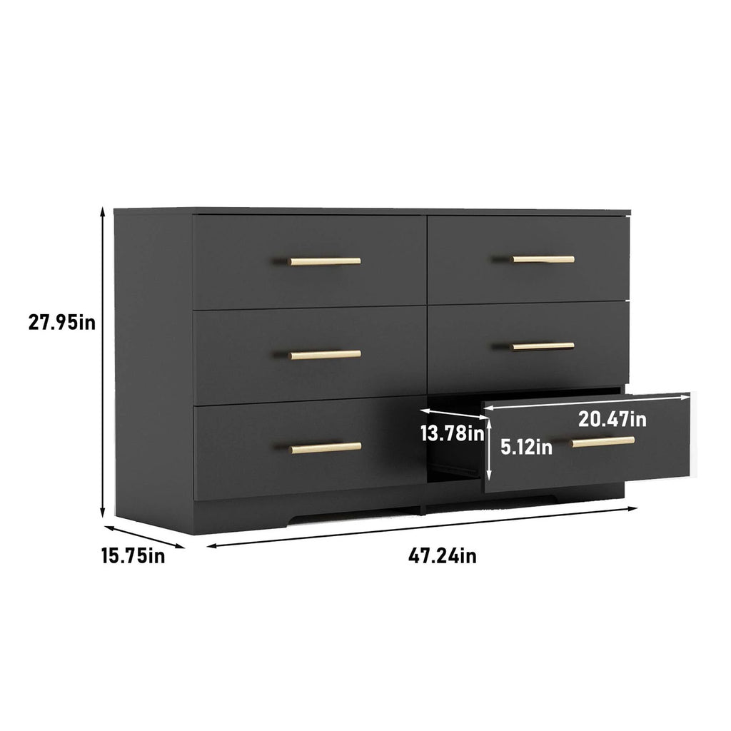 Black 6 Drawer Dresser A70557