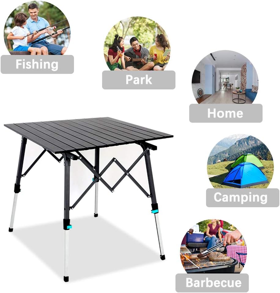 Portable Aluminum Folding Camping Table with Carry Bag (Black) T4421