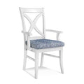 Cross Back Arm Chair with Brown and White Performance Stripe Q4459
