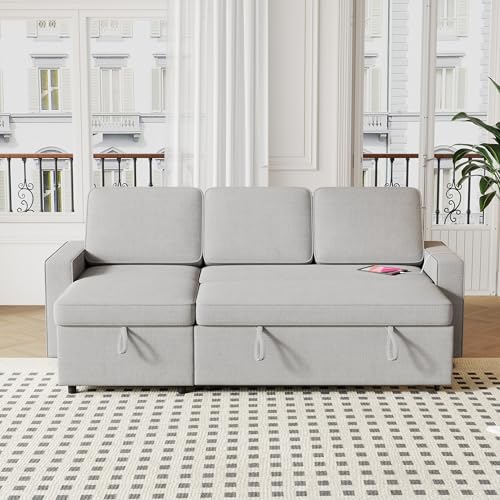 86 Inch Reversible Sleeper Sectional Sofa with Pull Out Couch Bed M4221