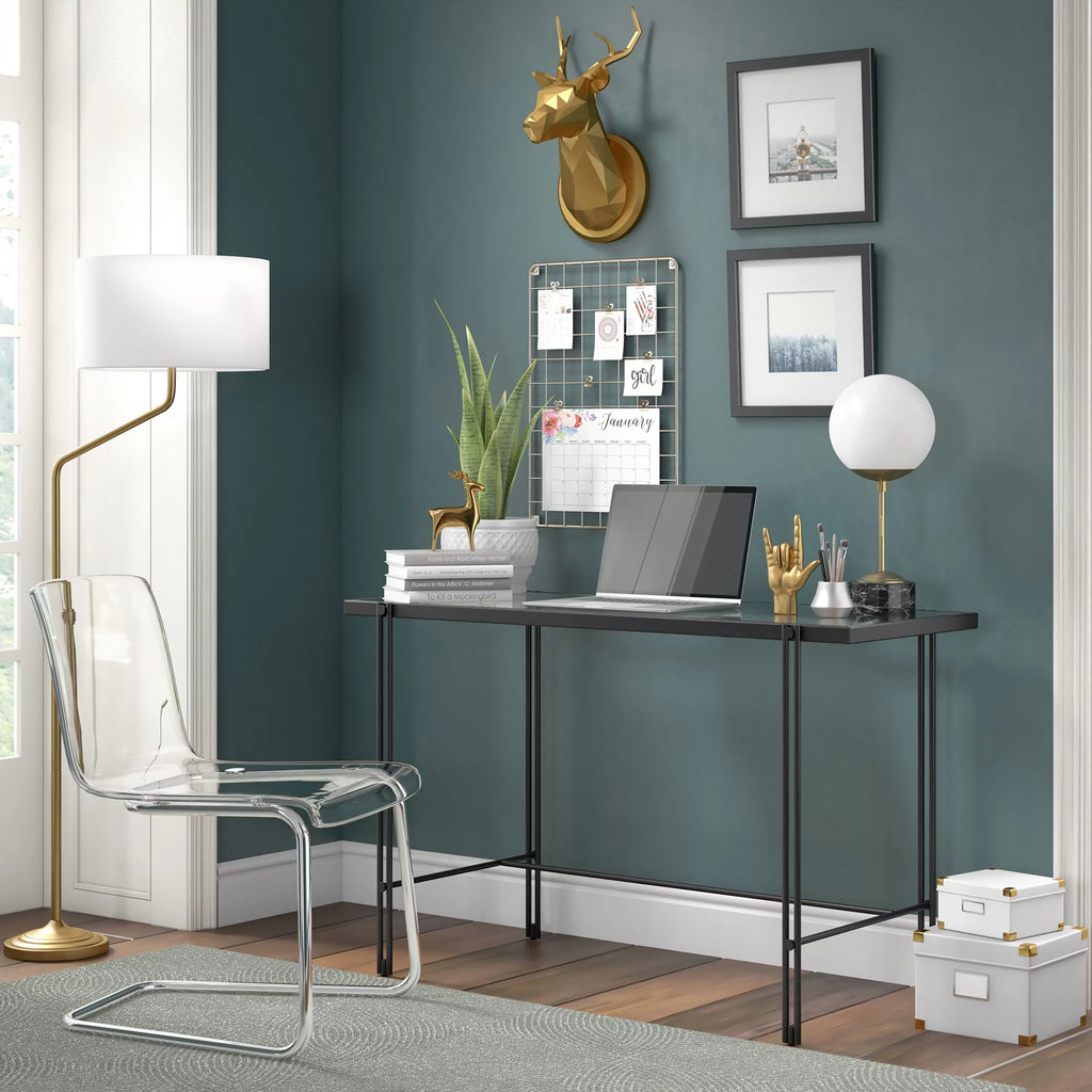 Blackened Bronze Metal Desk with Glass Top H49418