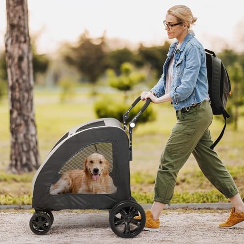3 Wheels Foldable Pet Stroller with Cup Holder & Storage Basket (Black) X2123