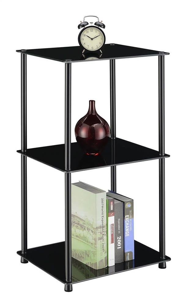 Black 3-Shelf Glass Bookcase Q3802