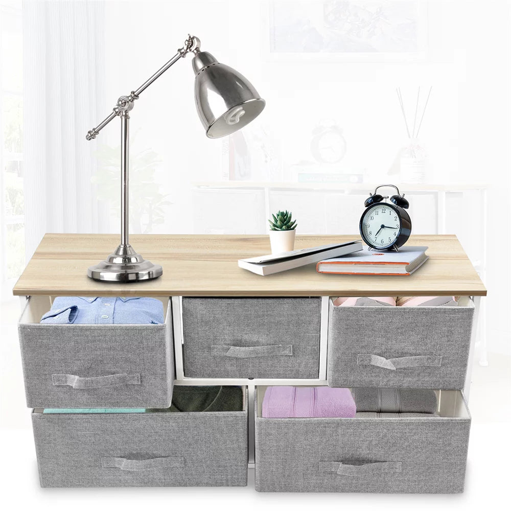 Light Grey 5 Drawer Fabric Dresser M8582