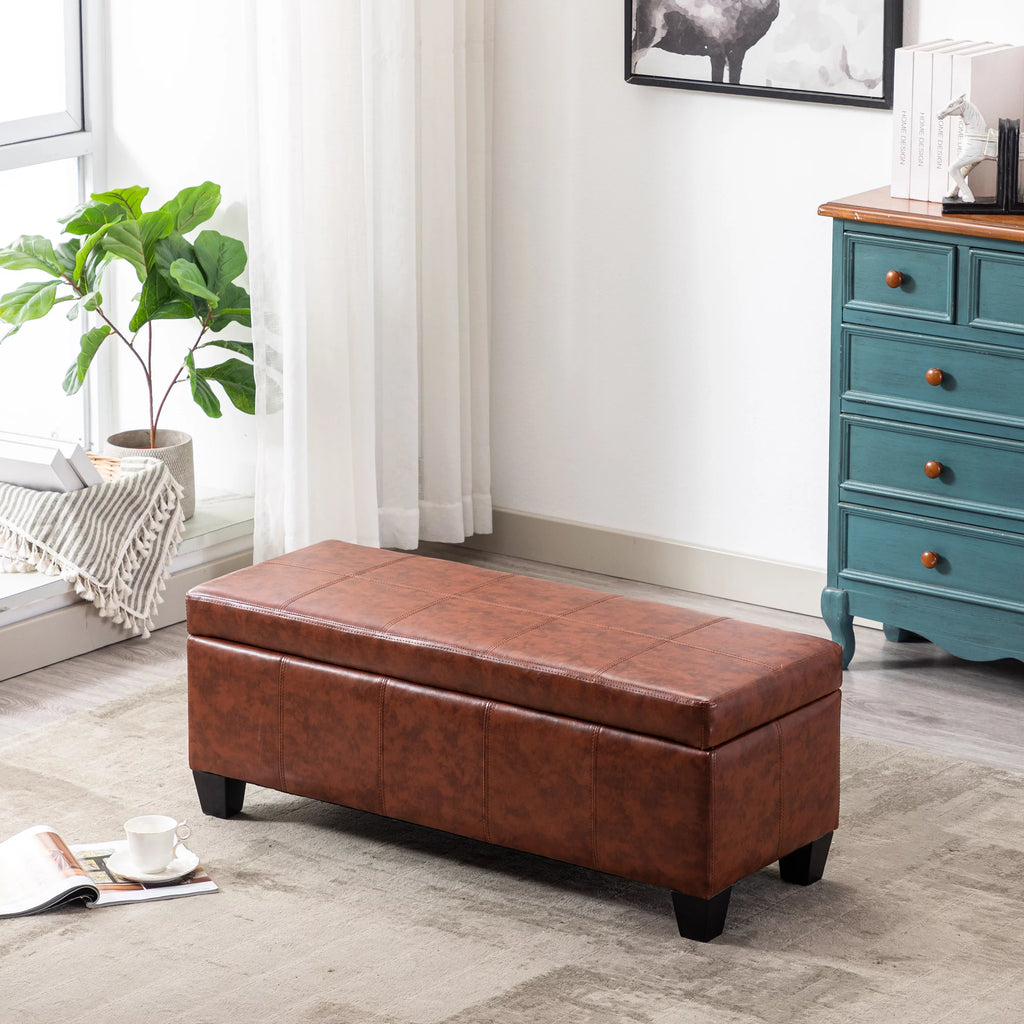 Brown Faux Leather Storage Ottoman Bench D724