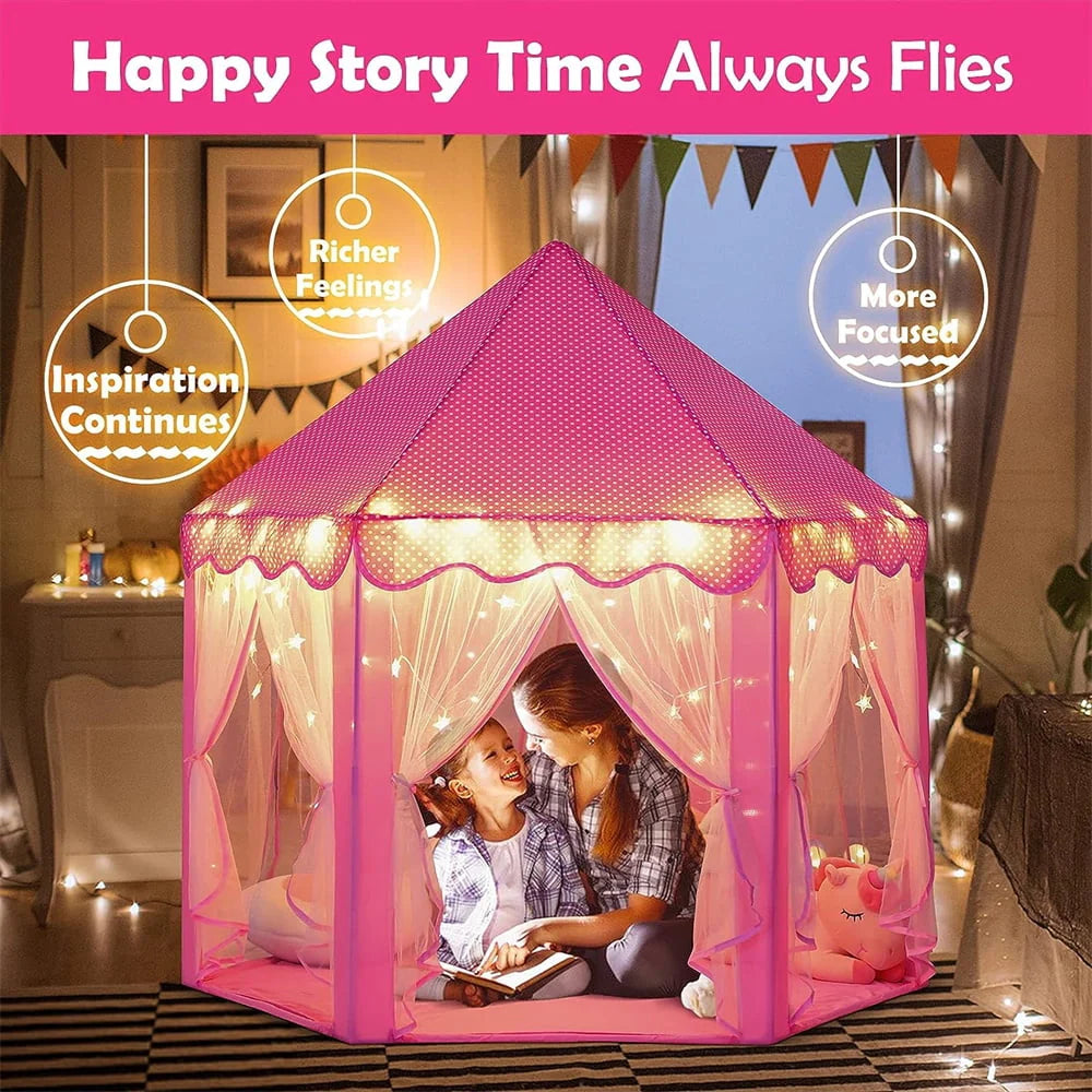 Princess Castle Girls Play Tent with Star Lights Pink Y5395