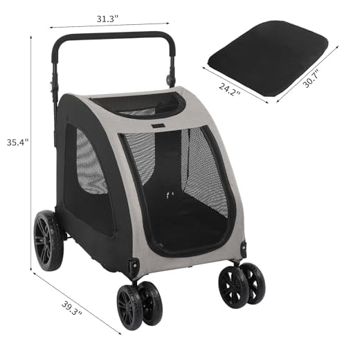 3 Wheels Foldable Pet Stroller with Cup Holder & Storage Basket (Black) X2123