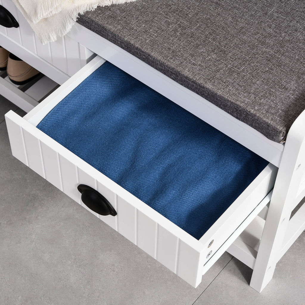 White Coat Rack and Bench with 4 Hooks, 2 Drawers H741