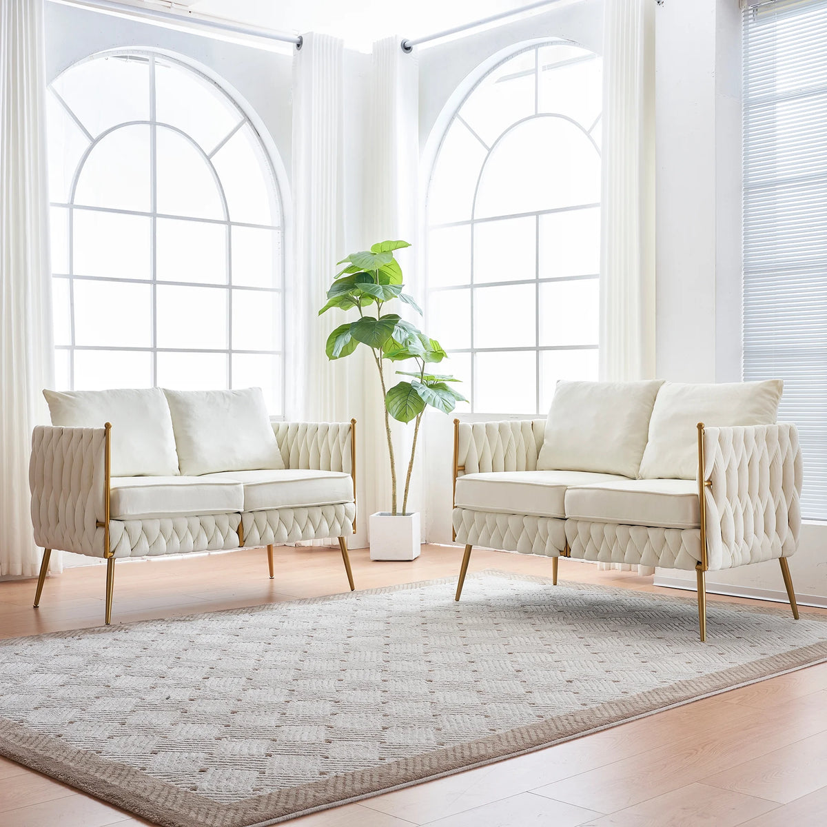 Cream White Velvet 2-Piece Loveseat Set L344239