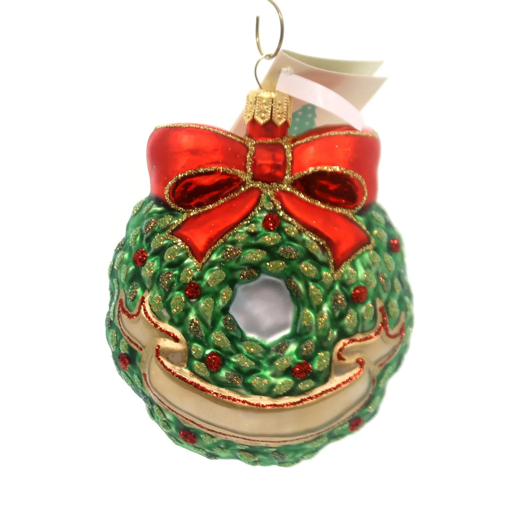 Glass Holiday Holly Christmas Wreath Ornament C229194