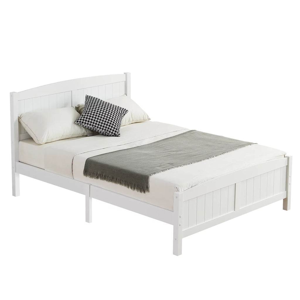 White Full Size Wood Platform Bed with Headboard and Footboard H70755