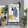White Coat Rack and Bench with 4 Hooks, 2 Drawers H741