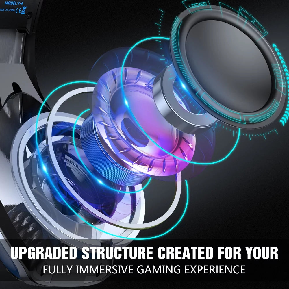 Gaming Headset with Noise Cancelling Mic, LED Light, Over Ear Headphone Q4223
