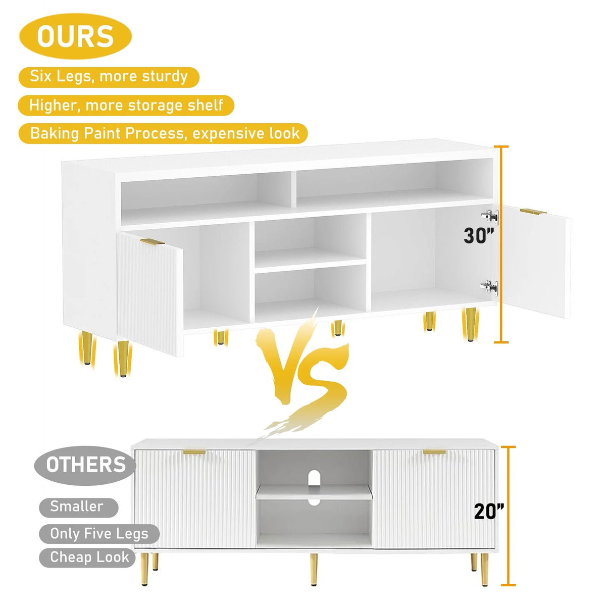 White Wood TV Stand for 55 60 65 inch TV S556
