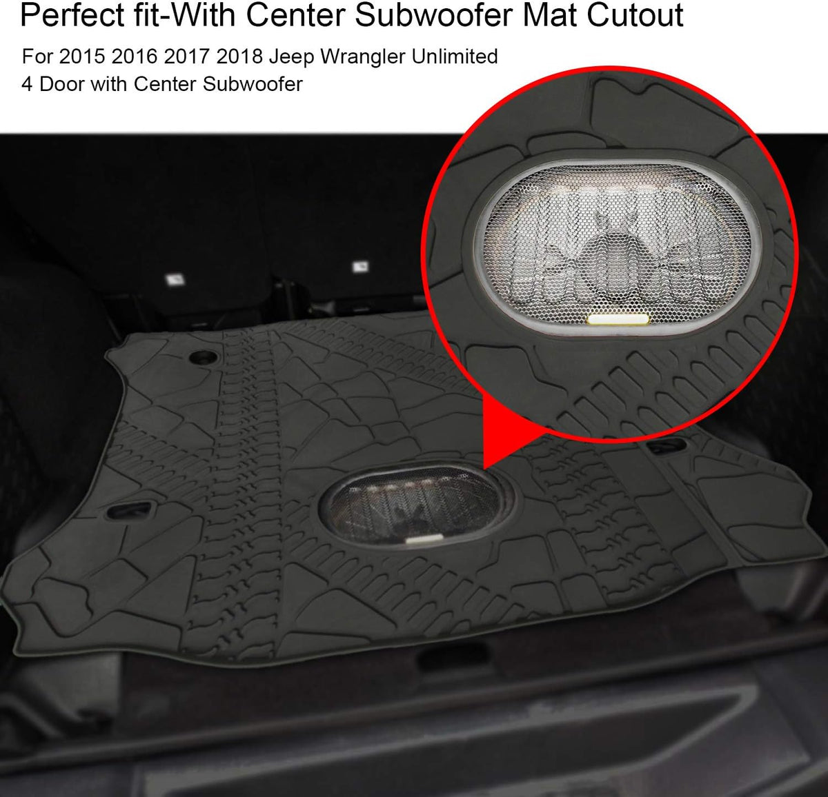 Black Rear Trunk Cargo Floor Mat for 4 Door Wrangler with Subwoofer Mat Cutout D740585