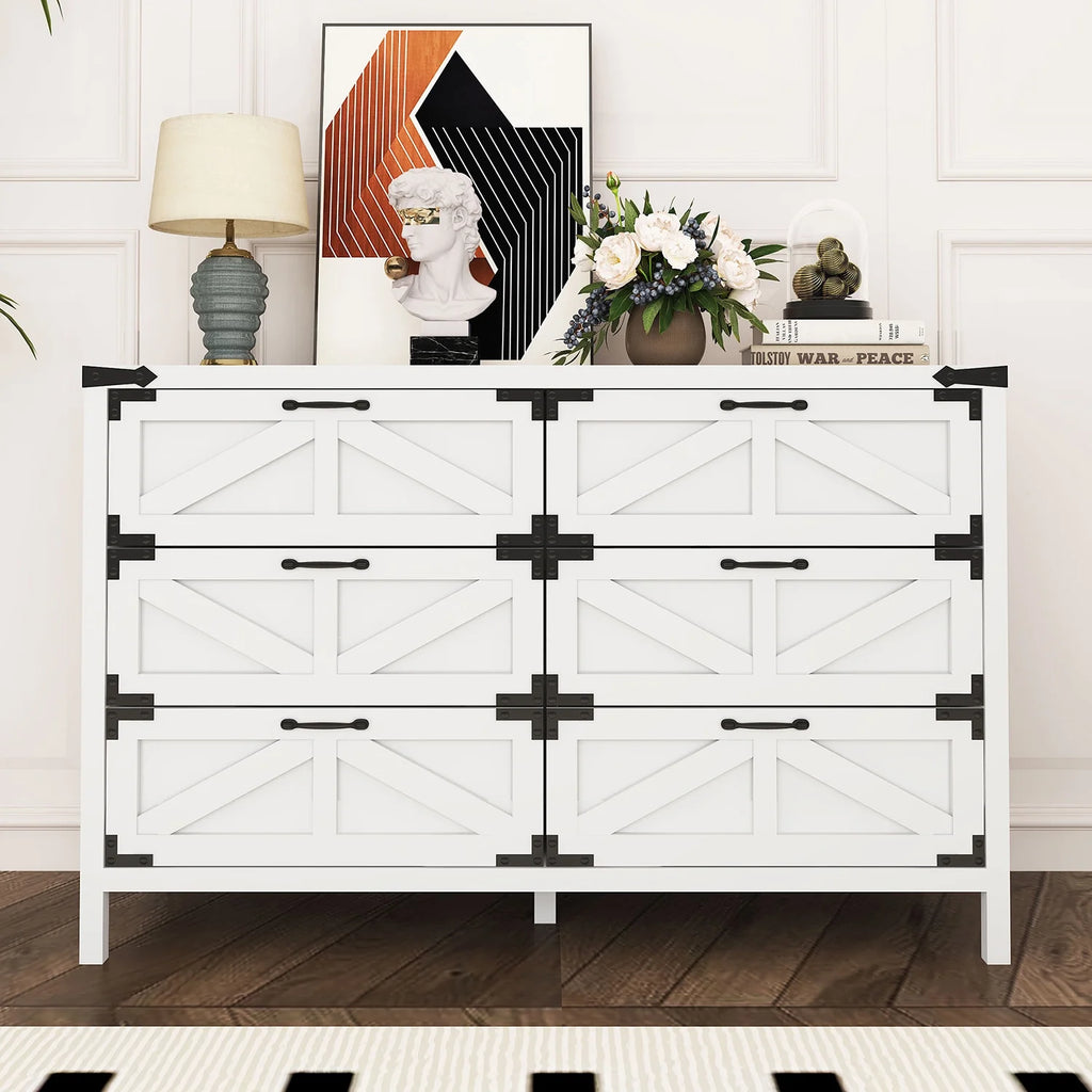 White 6 Drawer Dresser D590