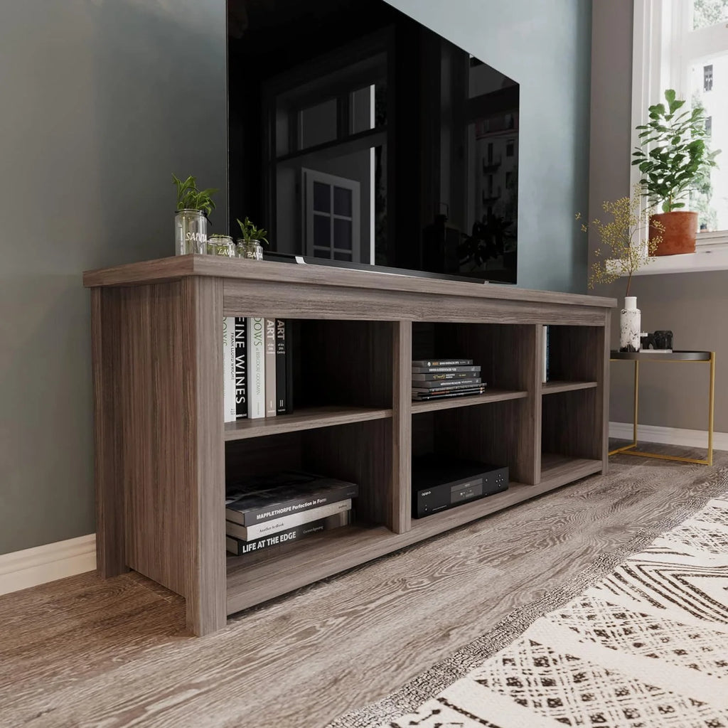 Gray Wash Oak TV Stand with 6 Open Storage Compartments J1831