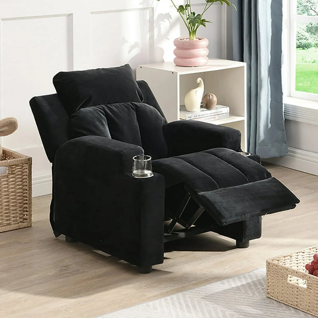 Kids Velvet Recliner Chair with Cup Holder and Footrest D997