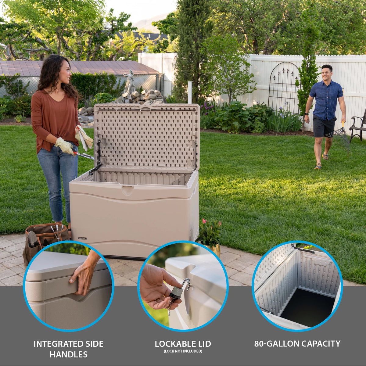 80 Gallon Beige Plastic Deck Box X34473