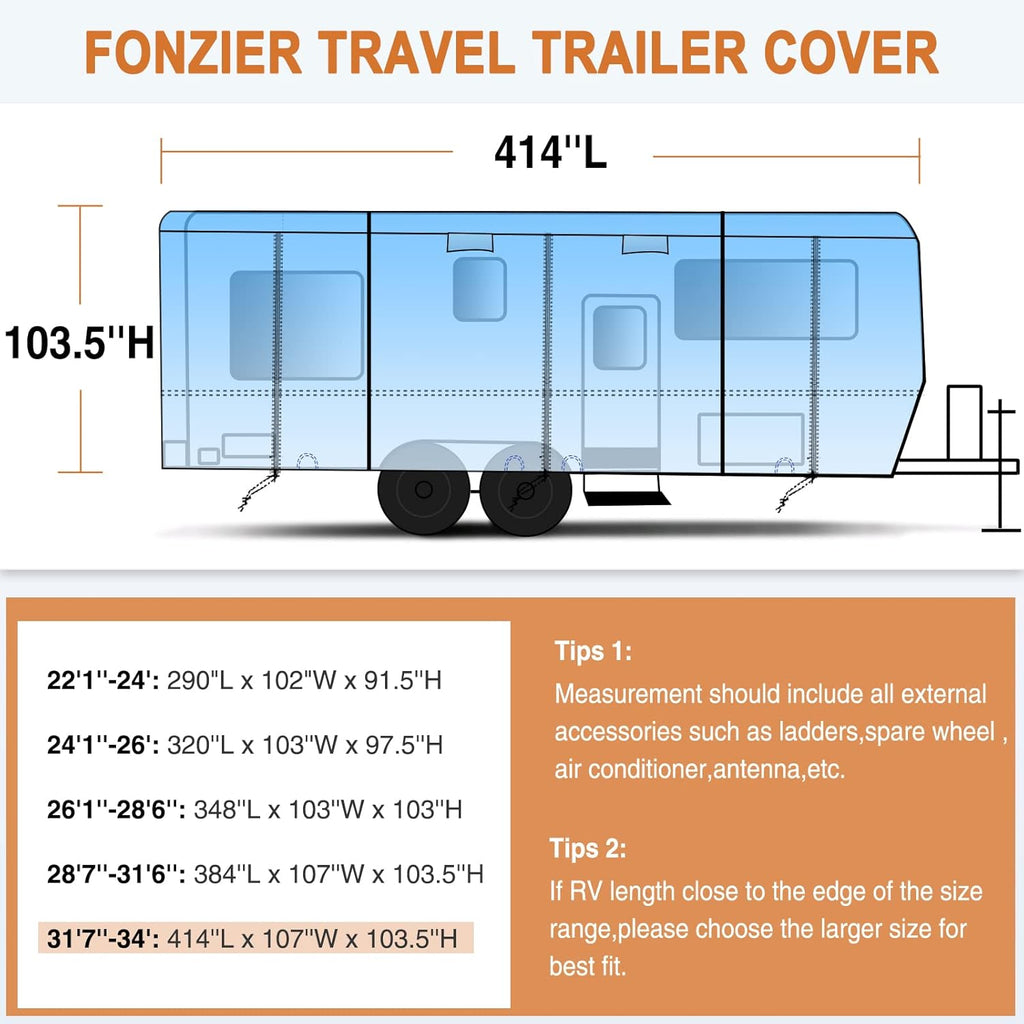 Heavy Duty 5 Layers Anti-UV Travel Trailer Cover 31'1 - 34' Z971