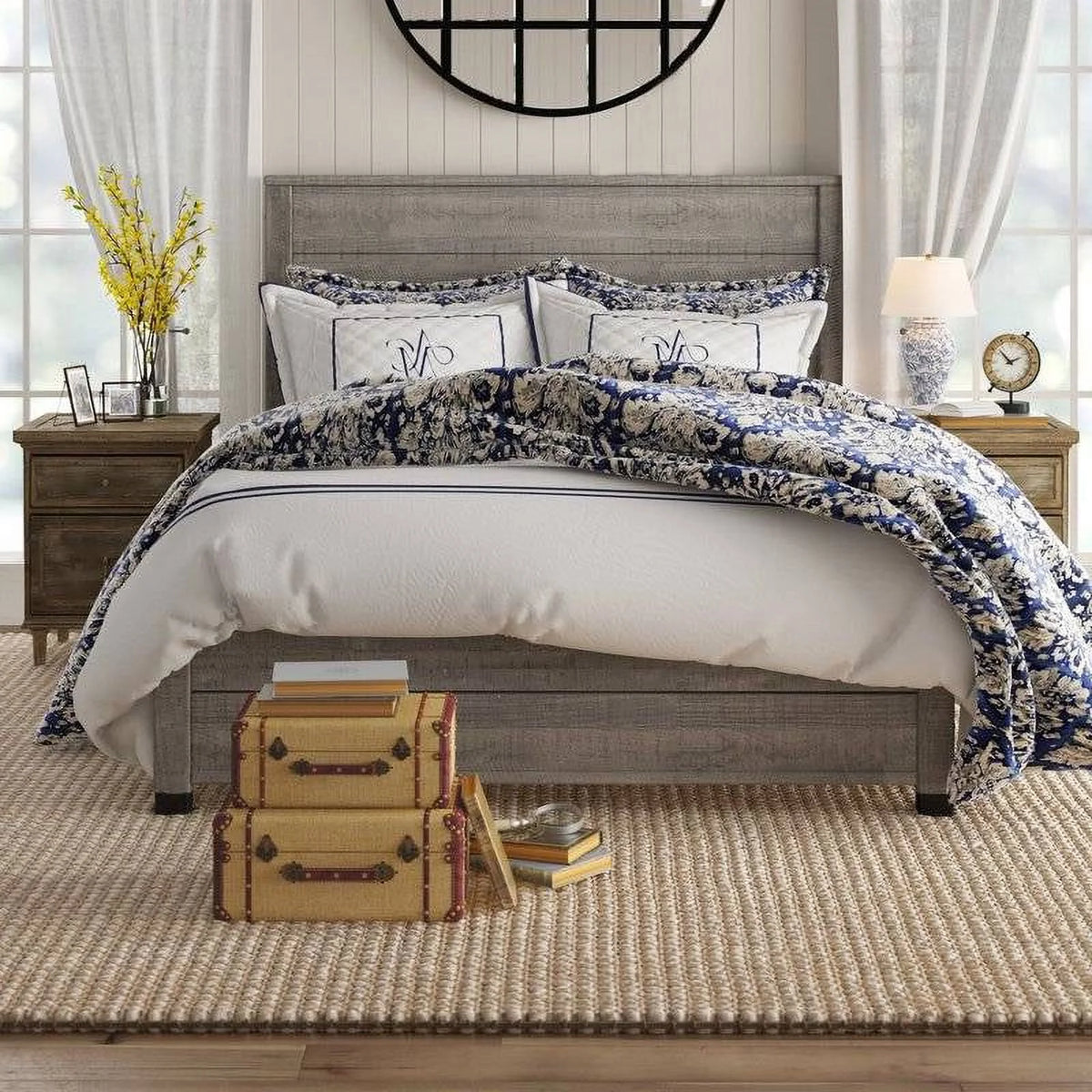 Grey Queen Solid Wooden Platform Bed Frame with Headboard G374319