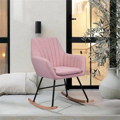 Pink Fabric Rocking Chair with Armrest L540