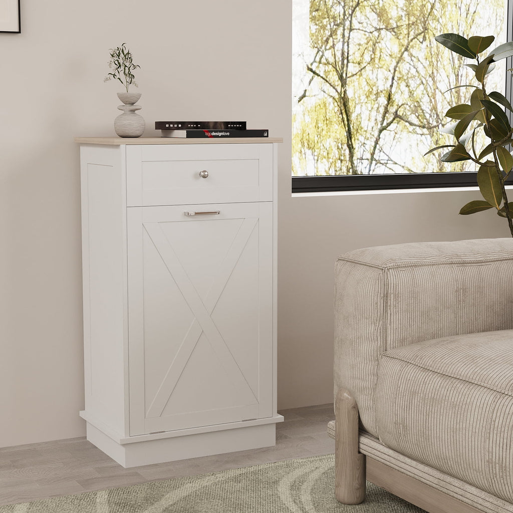 White Tilt Out Trash Can Cabinet N1767