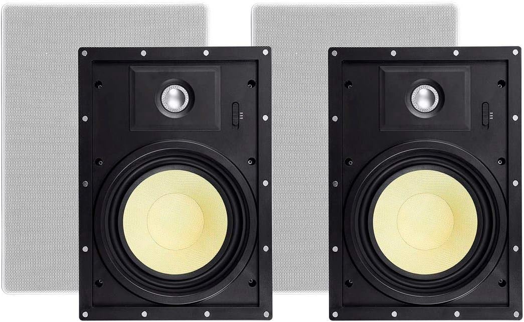 3-Way Fiber In-Wall Speakers 8 Inch Pair With Removable And Paintable Grille C875