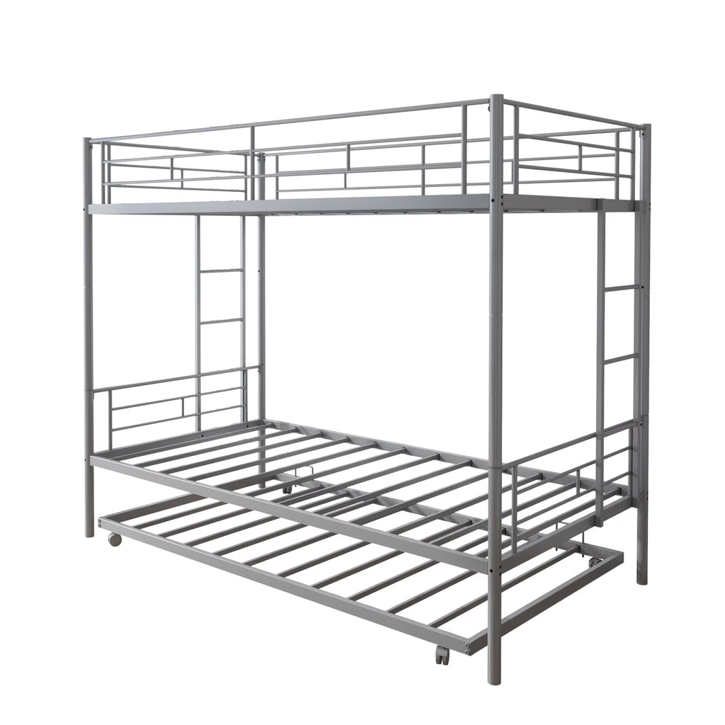 Silver Twin Over Twin Bunk Bed with Trundle E594