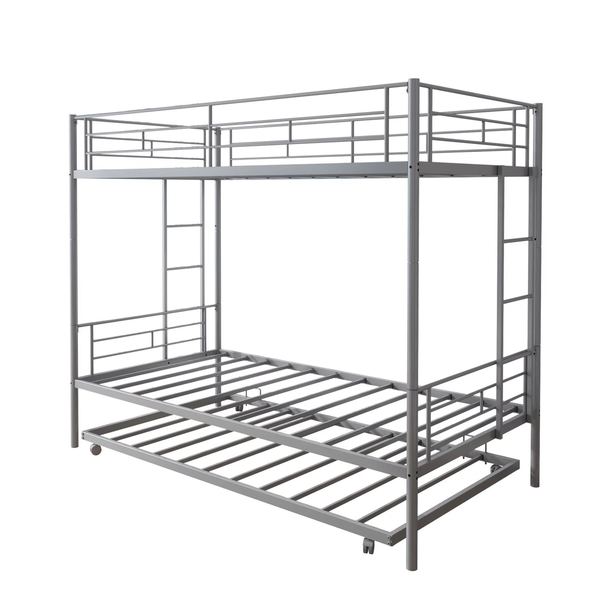 Silver Twin Over Twin Bunk Bed with Trundle E594