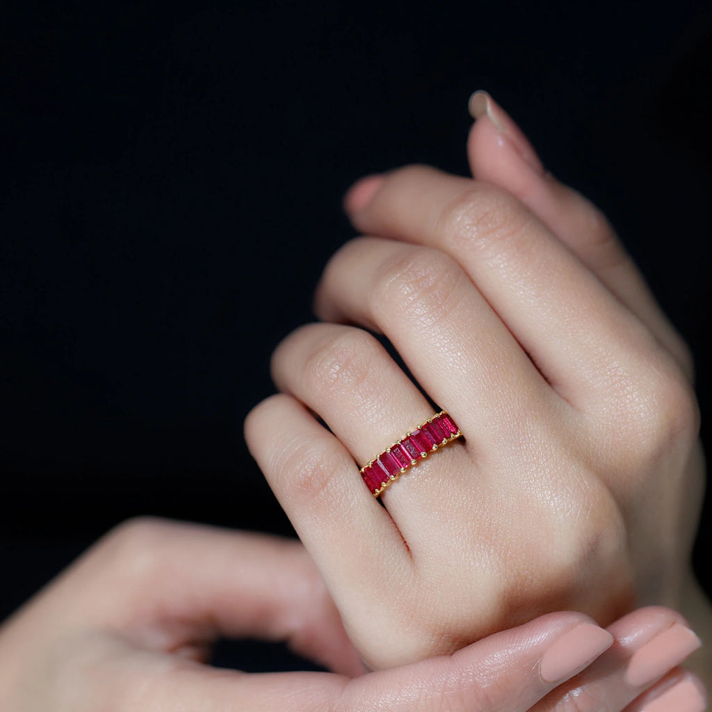 14K Yellow Gold Lab Created Ruby Eternity Ring, 2.75 CT, US 4.50 Y844930