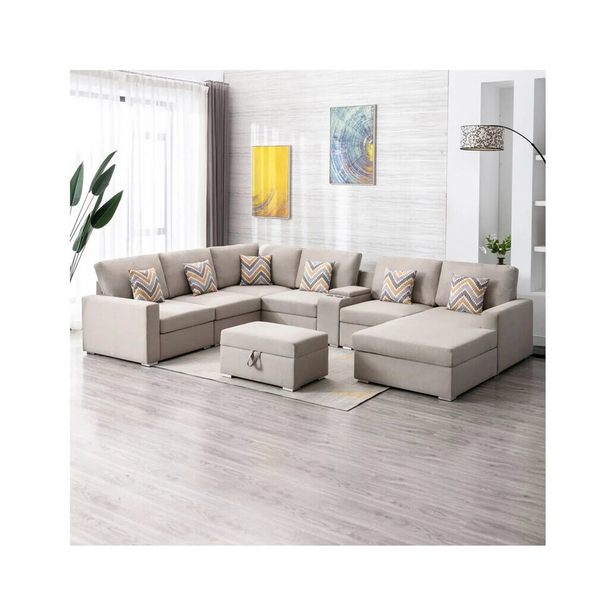Linen Fabric Reversible Chaise Sectional Sofa C362272