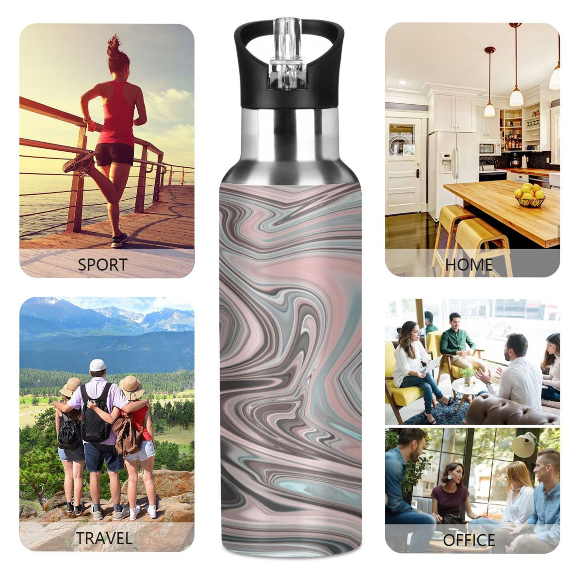 Pink Stainless Steel Insulated Water Bottle with Straw Lid G92213
