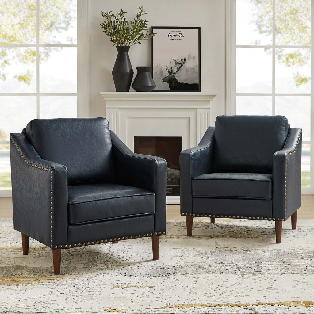 Navy Faux Leather Upholstered Accent Chair Set of 2 O76514