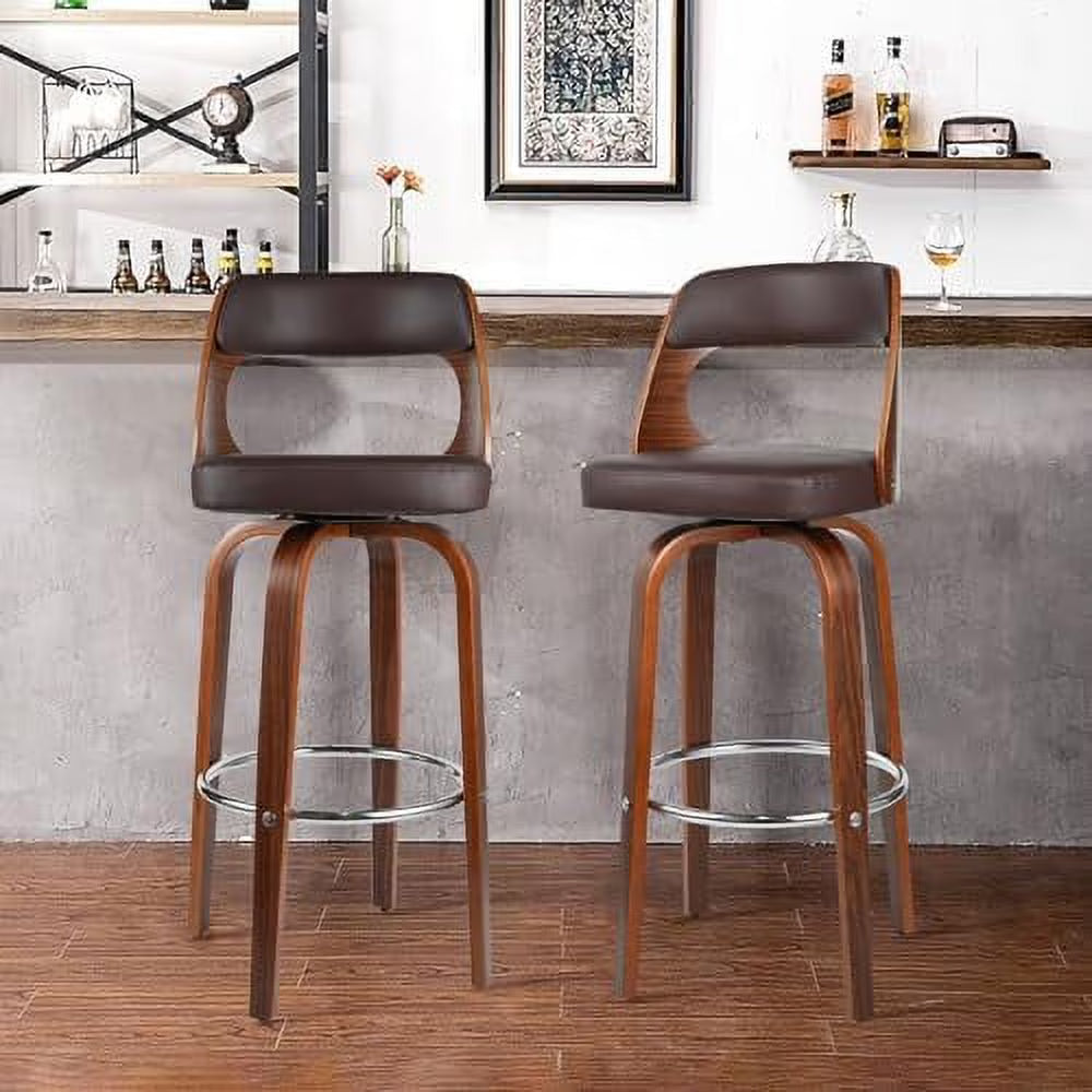 Swivel Barstools with Walnut Finish Wooden Back and Legs (Brown) D194563