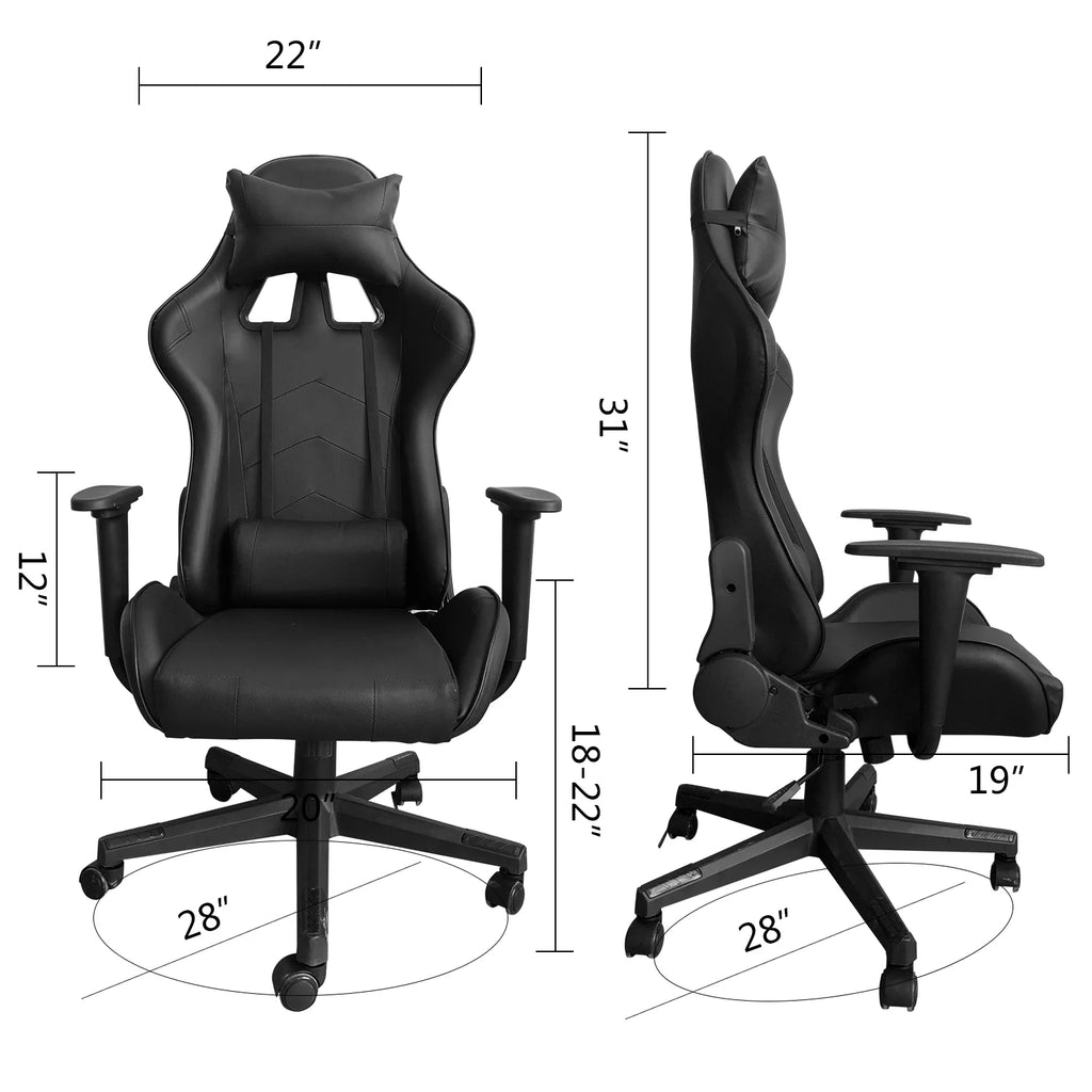 Black Ergonomic Reclining Gaming Chair with Lumbar Support W346