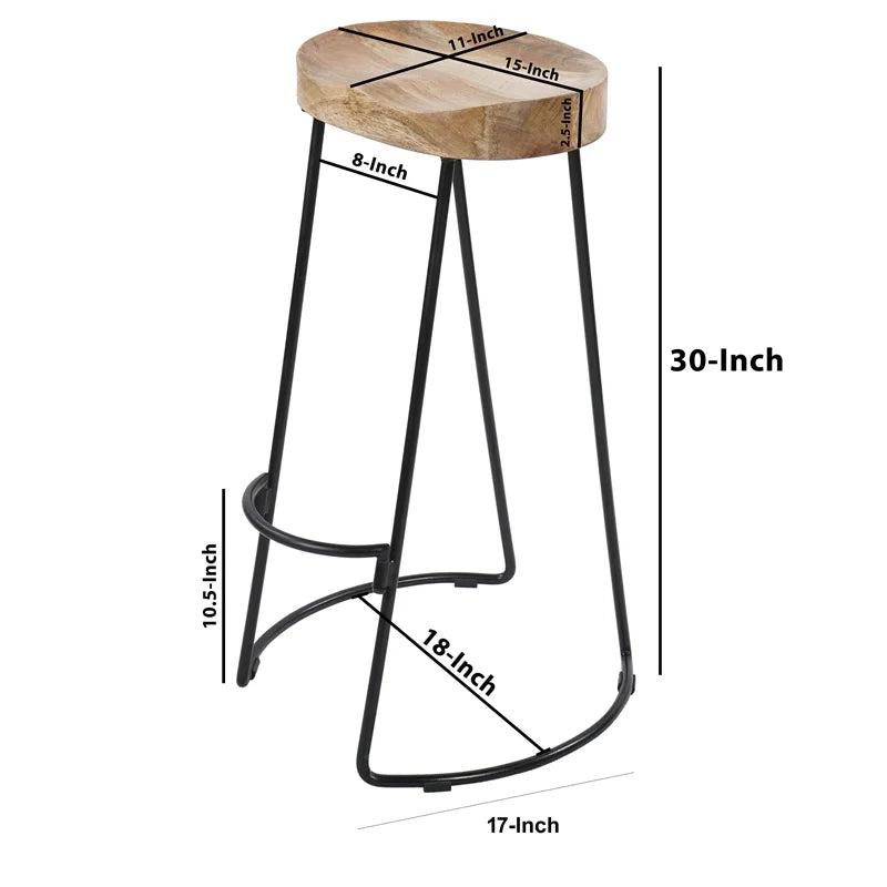 Mango Wood & Iron Barstool Set of 2 P3342
