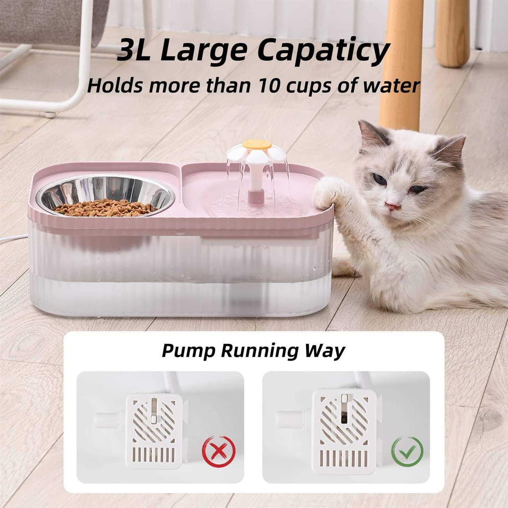 Cat Water Fountain and Food Bowl, 3L Ultra Quiet Pet Water Dispenser J244