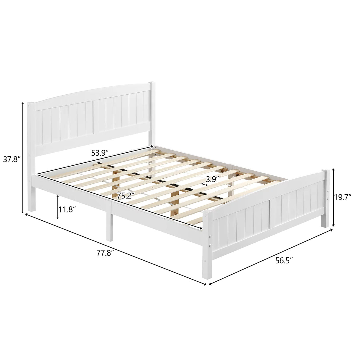 White Full Size Wood Platform Bed with Headboard and Footboard H70755