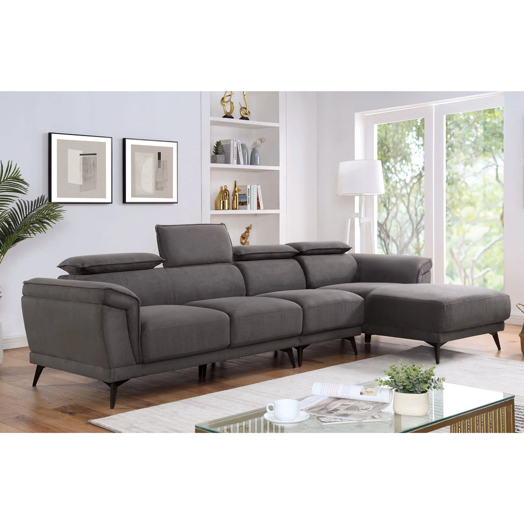 Contemporary Fabric Padded Sectional with Armless Chair L945