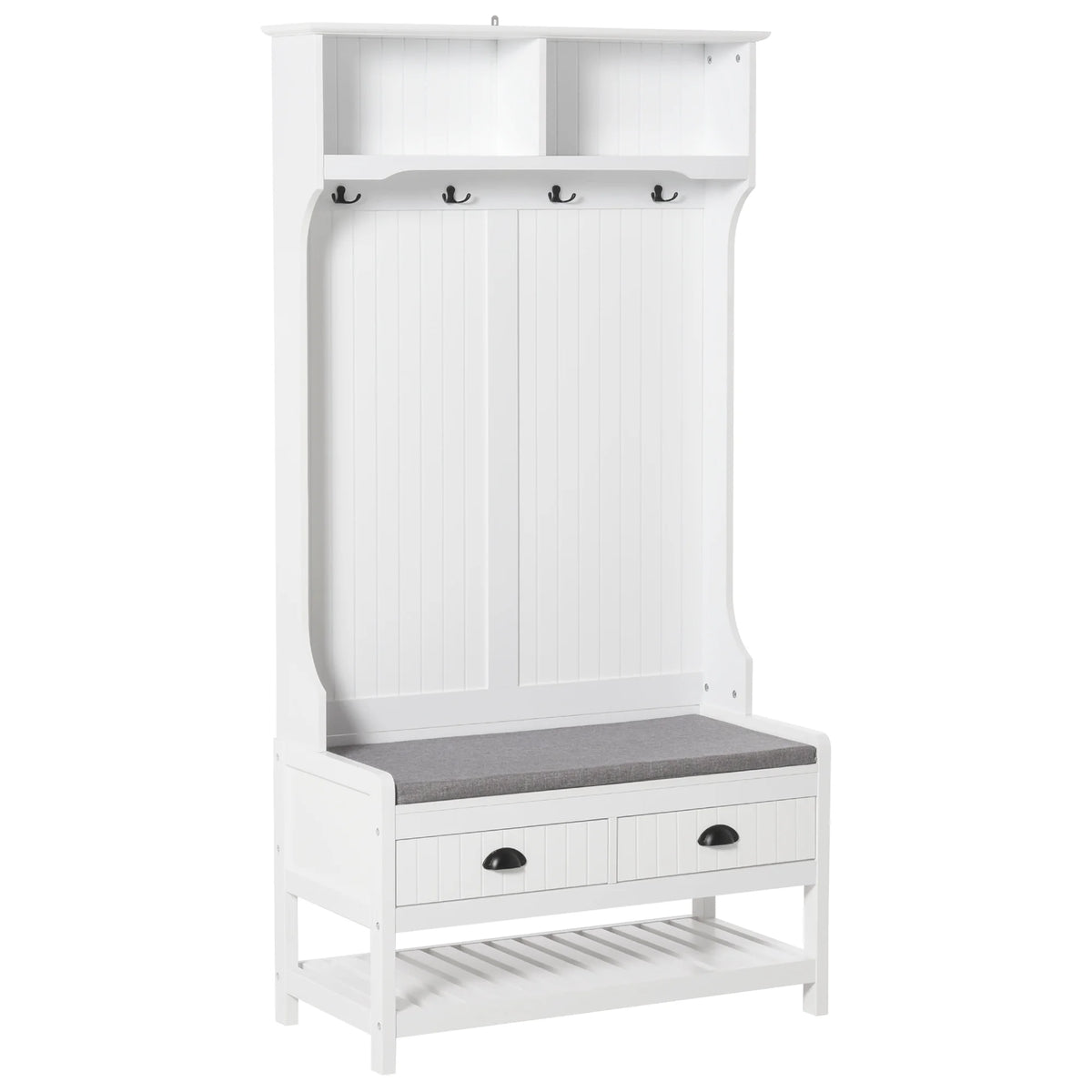White Coat Rack and Bench with 4 Hooks, 2 Drawers H741