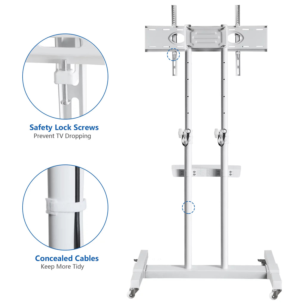 Tall TV Stand with Wheels for 32 to 85 Inch Flat Panel TVs, White Shelf E3305