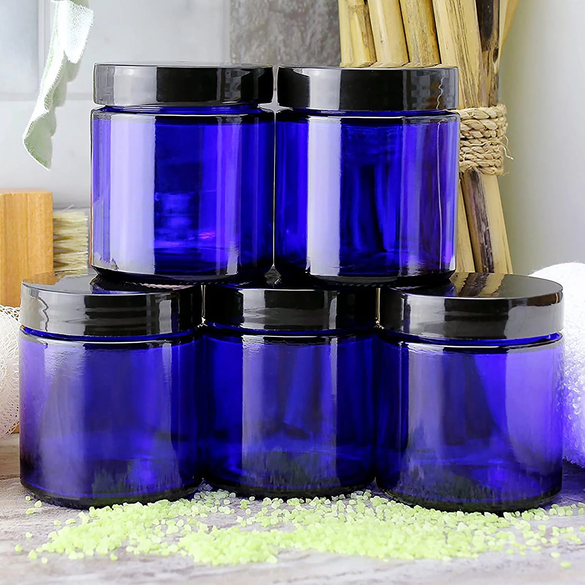 Cobalt Blue Glass Cosmetic Jars 12-Pack G9803
