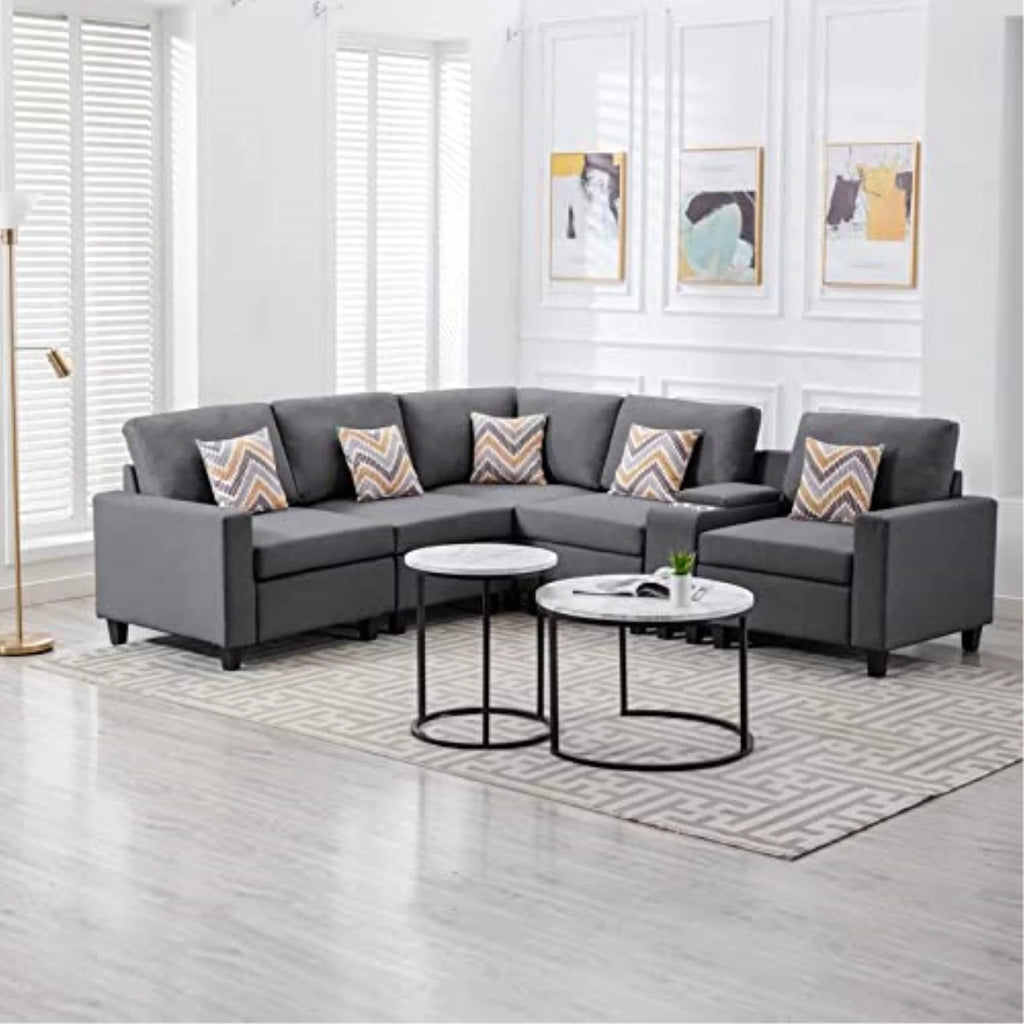 Gray Fabric Reversible Sectional with Charging Ports and Storage Console D830364