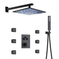 Black 3 Way LED Thermostatic Complete Shower System with Rough-In Valve H828