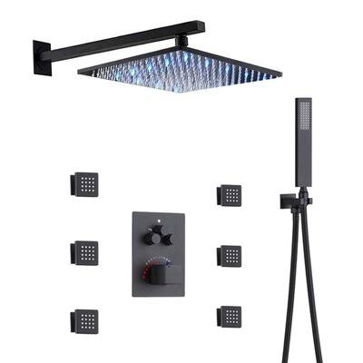 Black 3 Way LED Thermostatic Complete Shower System with Rough-In Valve H828